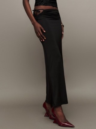 Reformation Inez Knit Skirt in Black | jersey fabric column style maxi skirts | side ties with cut out details p - flipped