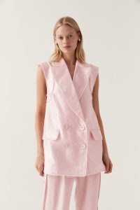Aje Insight Oversized Vest in Soft Pink – womens double breasted blazer style vests – women’s sleeveless longline jackets