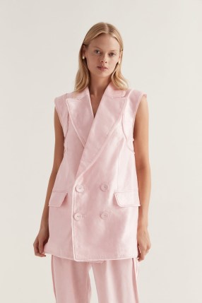Aje Insight Oversized Vest in Soft Pink – womens double breasted blazer style vests – women’s sleeveless longline jackets - flipped