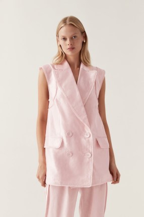Aje Insight Oversized Vest in Soft Pink – womens double breasted blazer style vests – women’s sleeveless longline jackets