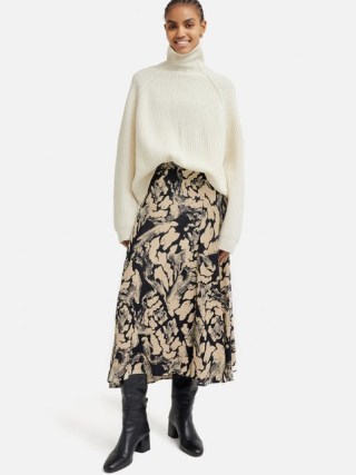 Jigsaw Ink Wave Satin Midi Skirt in Monochrome | women’s floaty printed skirts p - flipped