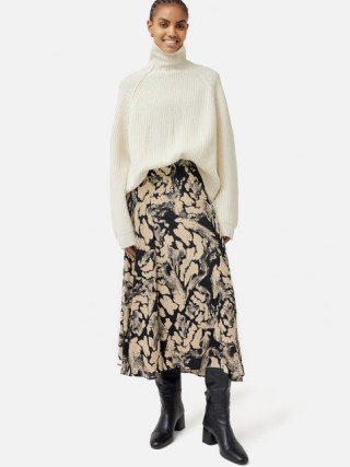 Jigsaw Ink Wave Satin Midi Skirt in Monochrome | women’s floaty printed skirts p