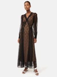 JIGSAW Gathered Scalloped Lace Dress in Black ~ sheer occasion dresses ~ romantic style evening event clothing ~ romance inspired fashion