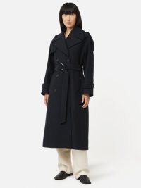 Jigsaw Nelson Italian Twill Trench Coat in Navy | women’s dark blue belted longline coats p
