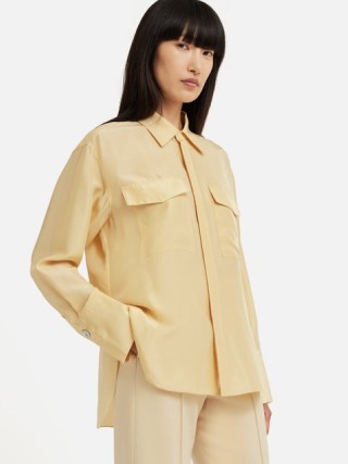 JIGSAW Military Habotai Silk Shirt in Cream – women’s silky pocket detail shirts – womens luxury cargo style clothing – luxe utility fashion p - flipped