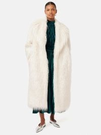 Jigsaw Teddy Maxi City Coat in Ivory | women’s longline shaggy coats | glamorous luxe style winter outerwear p