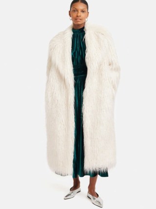 Jigsaw Teddy Maxi City Coat in Ivory | women’s longline shaggy coats | glamorous luxe style winter outerwear p - flipped