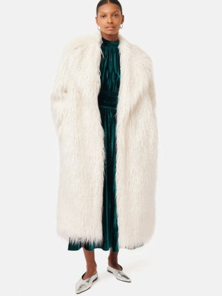 Jigsaw Teddy Maxi City Coat in Ivory | women’s longline shaggy coats | glamorous luxe style winter outerwear p