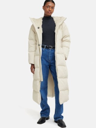 JIGSAW Hooded Eco Down Maxi Puffer in Cream – women’s longline padded winter coats p - flipped