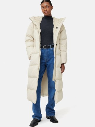 JIGSAW Hooded Eco Down Maxi Puffer in Cream – women’s longline padded winter coats p