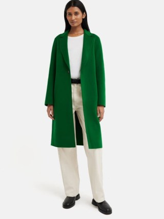 JIGSAW Double Faced Crombie Coat in Green ~ women’s relaxed single button closure coats - flipped