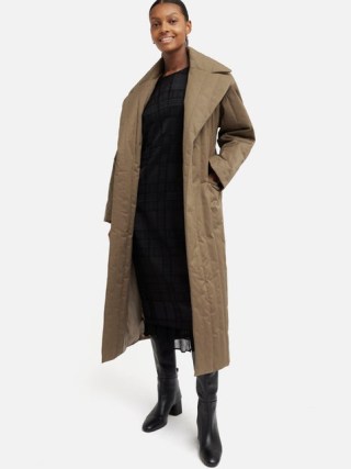 JIGSAW Freya Quilted Trench Coat in Khaki ~ women’s longline belted coats ~ padded winter outerwear - flipped