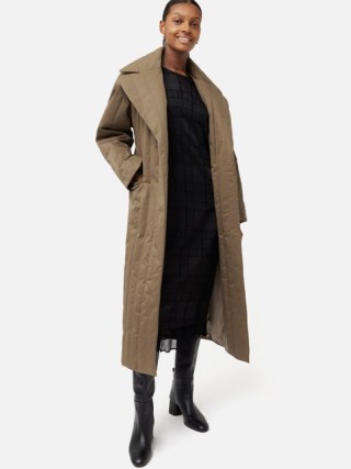 JIGSAW Freya Quilted Trench Coat in Khaki ~ women’s longline belted coats ~ padded winter outerwear