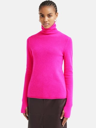 JIGSAW Cloud Cashmere Roll Neck in Pink ~ knitted long sleeve bubblegum coloured tops ~ luxe high neck jumper p - flipped
