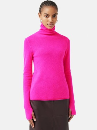 JIGSAW Cloud Cashmere Roll Neck in Pink ~ knitted long sleeve bubblegum coloured tops ~ luxe high neck jumper p
