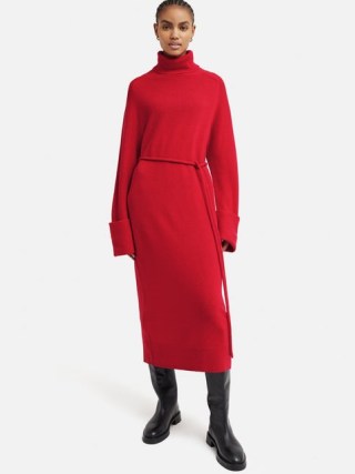 Jigsaw Merino Slouchy Jumper Dress in Red | chic long sleeve high neck sweater dresses | vibrant winter clothing | relaxed fit p - flipped