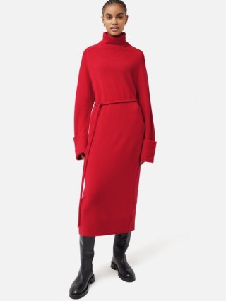 Jigsaw Merino Slouchy Jumper Dress in Red | chic long sleeve high neck sweater dresses | vibrant winter clothing | relaxed fit p