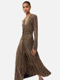 JIGSAW Sparkle Jersey V Neck Dress in Gold – long sleeve metallic fibre occasion dresses – sparkling evening event clothing