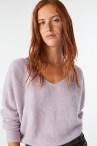 ba&sh ELSA KNITTED JUMPER in Purple ~ soft and fluffy V-neck jumpers ~ low back button detail sweater p