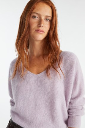 ba&sh ELSA KNITTED JUMPER in Purple ~ soft and fluffy V-neck jumpers ~ low back button detail sweater p - flipped