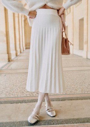 Sézane LEONINE SKIRT in Ecru | off white pleated midi skirts p - flipped
