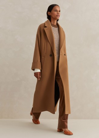 ME and EM Longline Coat in Camel – women’s light brown wool blend winter coats p