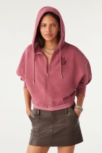 ba&sh aline LONG-SLEEVED SWEATSHIRT in Pink ~ women’s cropped zip up hoodies ~ crop hem hoody ~ womens hooded drop shoulder sweatshirts