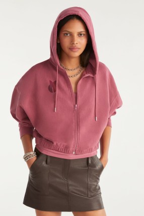 ba&sh aline LONG-SLEEVED SWEATSHIRT in Pink ~ women’s cropped zip up hoodies ~ crop hem hoody ~ womens hooded drop shoulder sweatshirts p - flipped