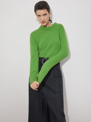 Jigsaw Compact Wool Crew Jumper in Green | women’s long sleeve jumpers p - flipped