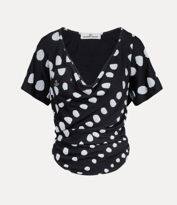 Vivienne Westwood MAREA TOP in DOTS / polka dot drape detail tops / women’s designer spot print clothing p - flipped