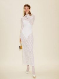 Reformarion Mariano Knit Dress in Ivory Lace ~ white floral semi sheer dresses ~ see-through evening fashion