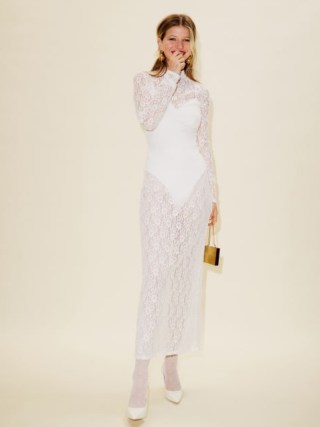 Reformarion Mariano Knit Dress in Ivory Lace ~ white floral semi sheer dresses ~ see-through evening fashion p - flipped