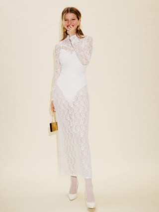 Reformarion Mariano Knit Dress in Ivory Lace ~ white floral semi sheer dresses ~ see-through evening fashion p