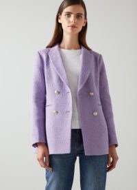L.K. BENNETT Mariner Lilac Italian Tweed Double-Breasted Jacket ~ women’s textured lavender jackets