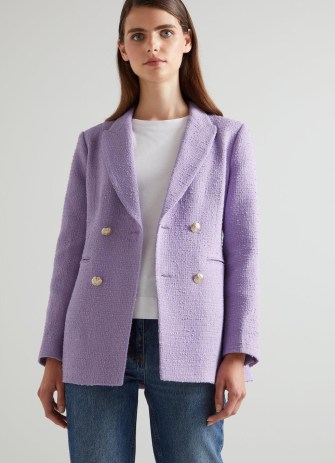 L.K. BENNETT Mariner Lilac Italian Tweed Double-Breasted Jacket ~ women’s textured lavender jackets p - flipped