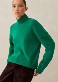 Me and EM Merino Cashmere High Neck Curved Hem Jumper in Ultra Green | women’s soft feel jumpers p