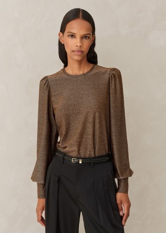ME AND EM Metallic Balloon Sleeve Top in Black / Gold p - flipped