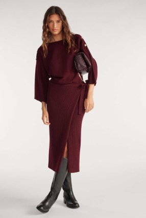 ba&sh rahlia MIDI DRESS in Red ~ chic winter knitwear fashion ~ wide sleeve wrap style knitted dresses p - flipped