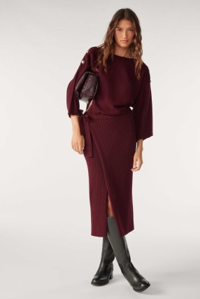 ba&sh rahlia MIDI DRESS in Red ~ chic winter knitwear fashion ~ wide sleeve wrap style knitted dresses p