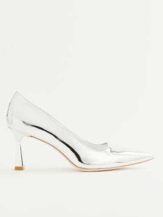 Reformation Milano Pump in Mirror Metallic – foiled leather courts – luxe high shine court shoes – luxury footwear p - flipped