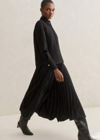 ME and EM Mixed Media Midi Shirt Dress in Black ~ chic collared dresses