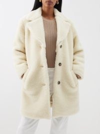A.P.C. Nicolette faux shearling coat in cream – luxe textured teddy style coats – luxury winter outerwear