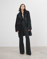 NILI LOTAN FAUSTINE DOUBLE BREASTED SHEARLING COAT in BLACK | luxe winter coats | luxurious outerwear p