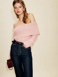 Reformation Oberon Sweater in Serenade ~ light pink bardot sweaters ~ off the shoulder jumpers ~ luxe alpaca wool jumper