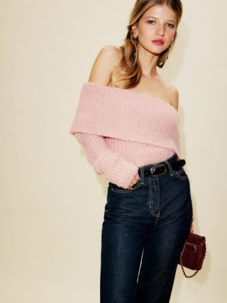 Reformation Oberon Sweater in Serenade ~ light pink bardot sweaters ~ off the shoulder jumpers ~ luxe alpaca wool jumper p - flipped