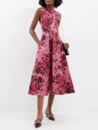 EMILIA WICKSTEAD Mara floral-print faille midi dress in pink ~ vintage style designer occasion clothing ~ sleeveless fit and flare occasion dresses