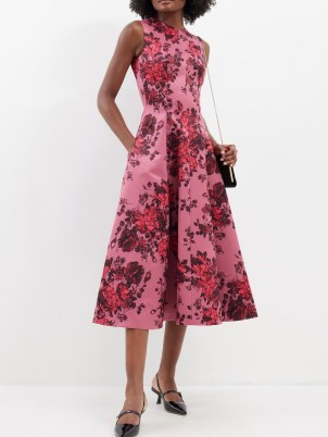 EMILIA WICKSTEAD Mara floral-print faille midi dress in pink ~ vintage style designer occasion clothing ~ sleeveless fit and flare occasion dresses p