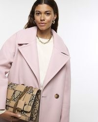 RIVER ISLAND Pink Wool Blend Oversized Coat ~ women’s longline double breasted coats ~ womens sustainable fashion ~ winter outerwear made with recycled materials