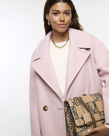 RIVER ISLAND Pink Wool Blend Oversized Coat ~ women’s longline double breasted coats ~ womens sustainable fashion ~ winter outerwear made with recycled materials p - flipped