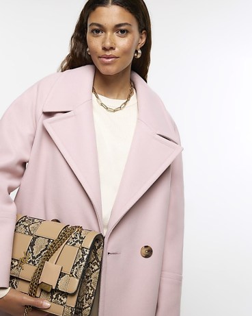 RIVER ISLAND Pink Wool Blend Oversized Coat ~ women’s longline double breasted coats ~ womens sustainable fashion ~ winter outerwear made with recycled materials p